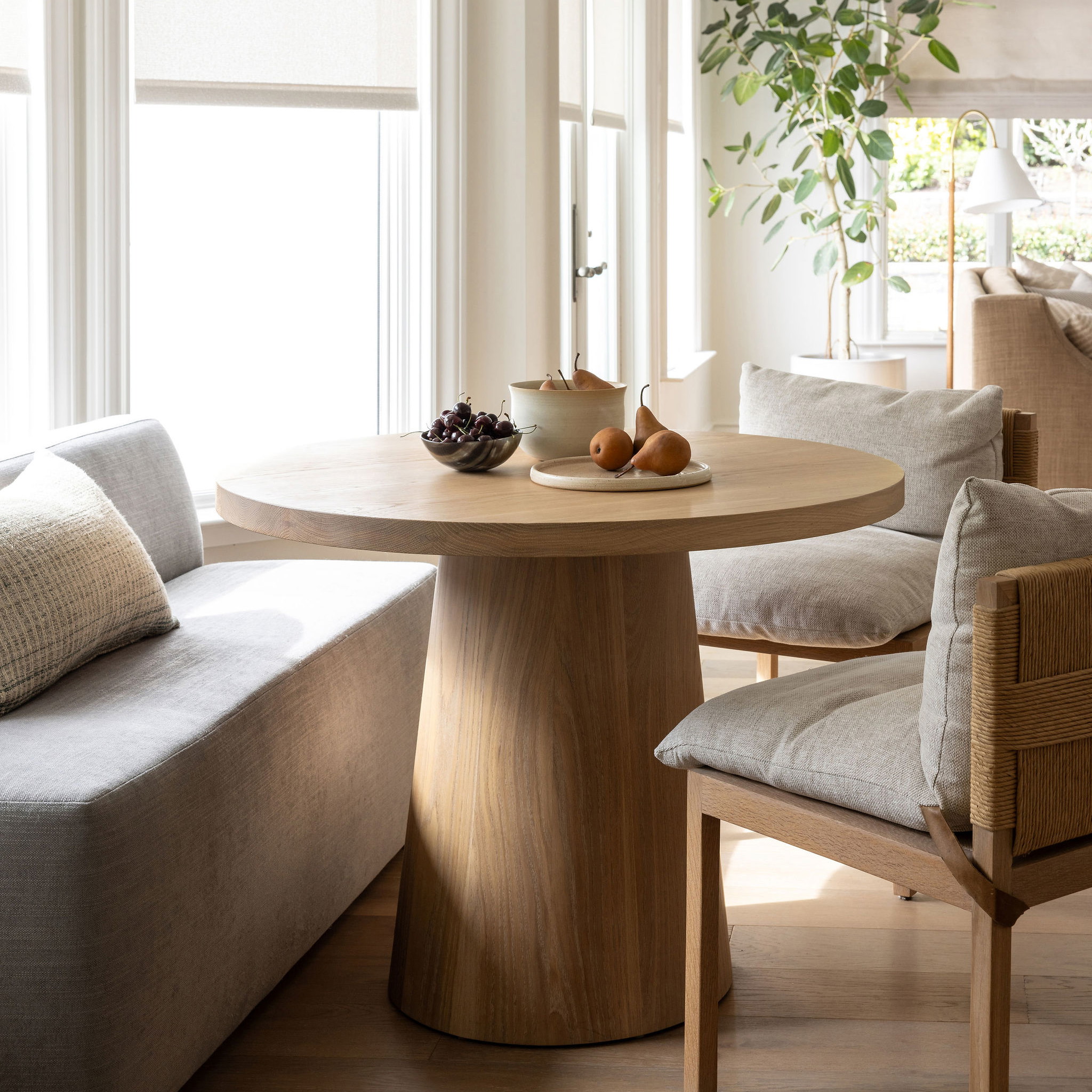 a living room with a couch and a table