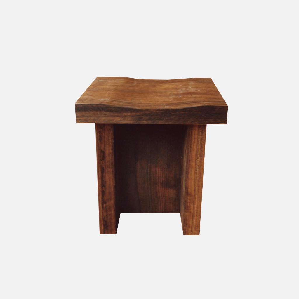 a small wooden table on a white background
