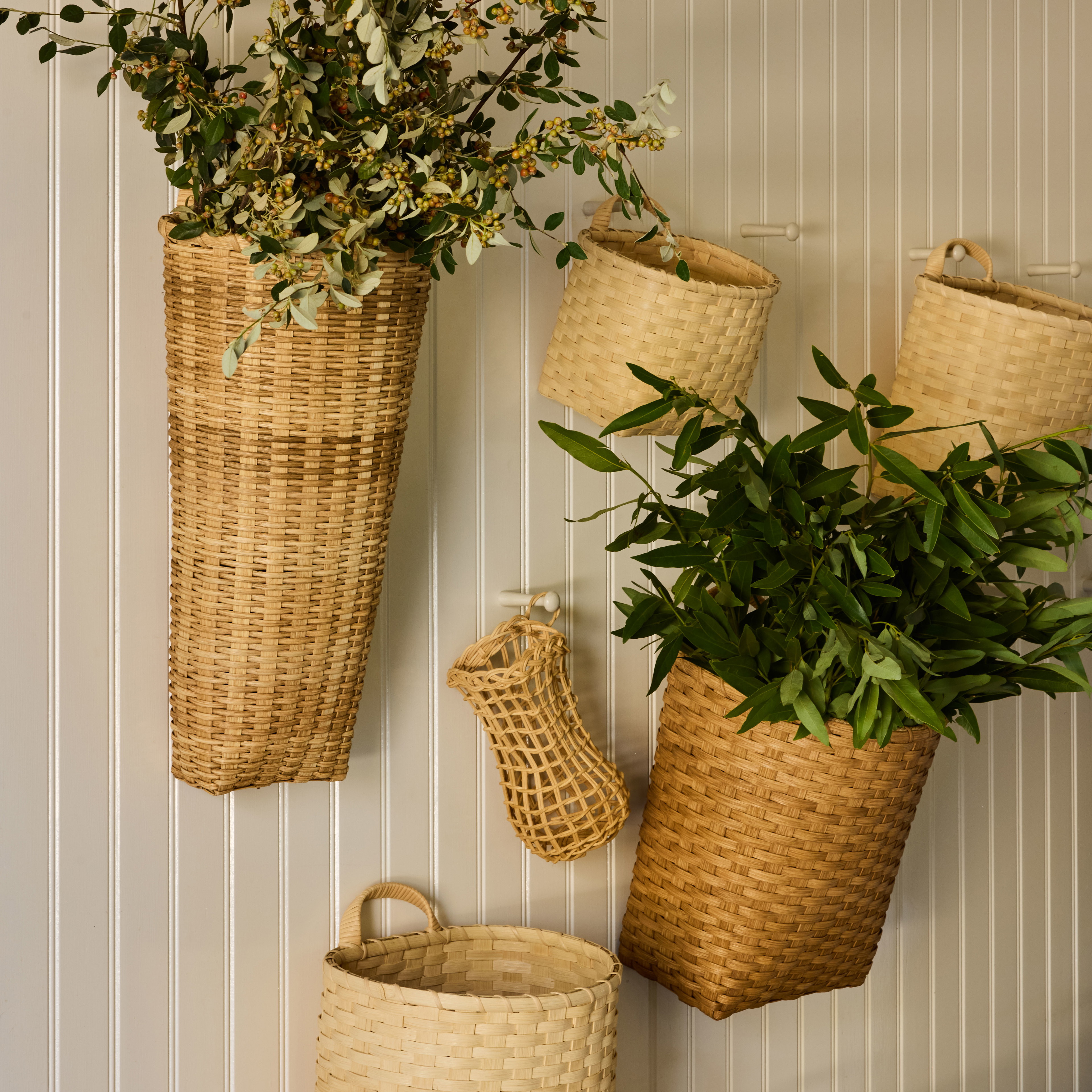 a bunch of plants that are in some baskets