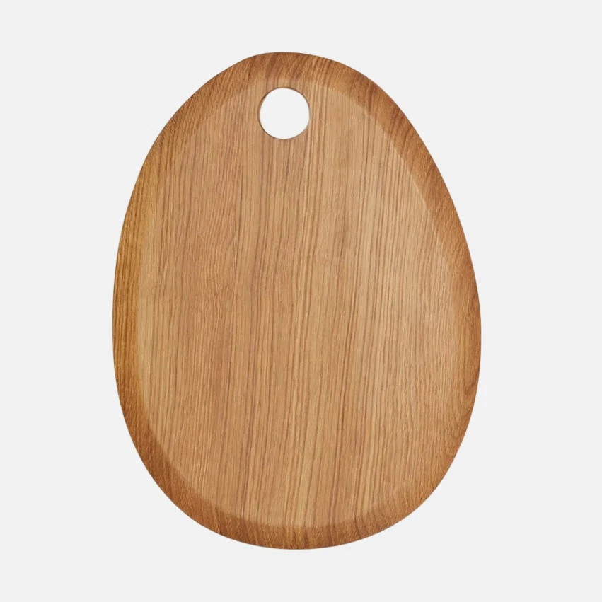 a wooden cutting board on a white background