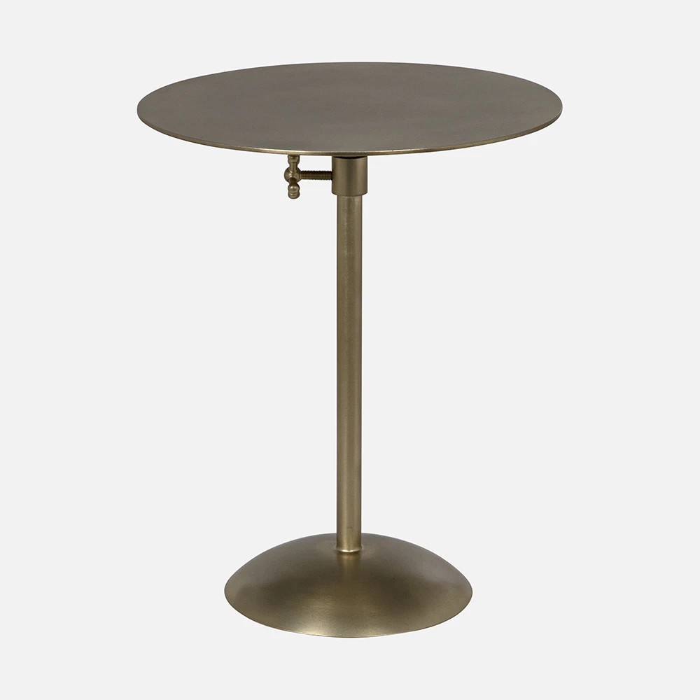 a round table with a metal base on a white background