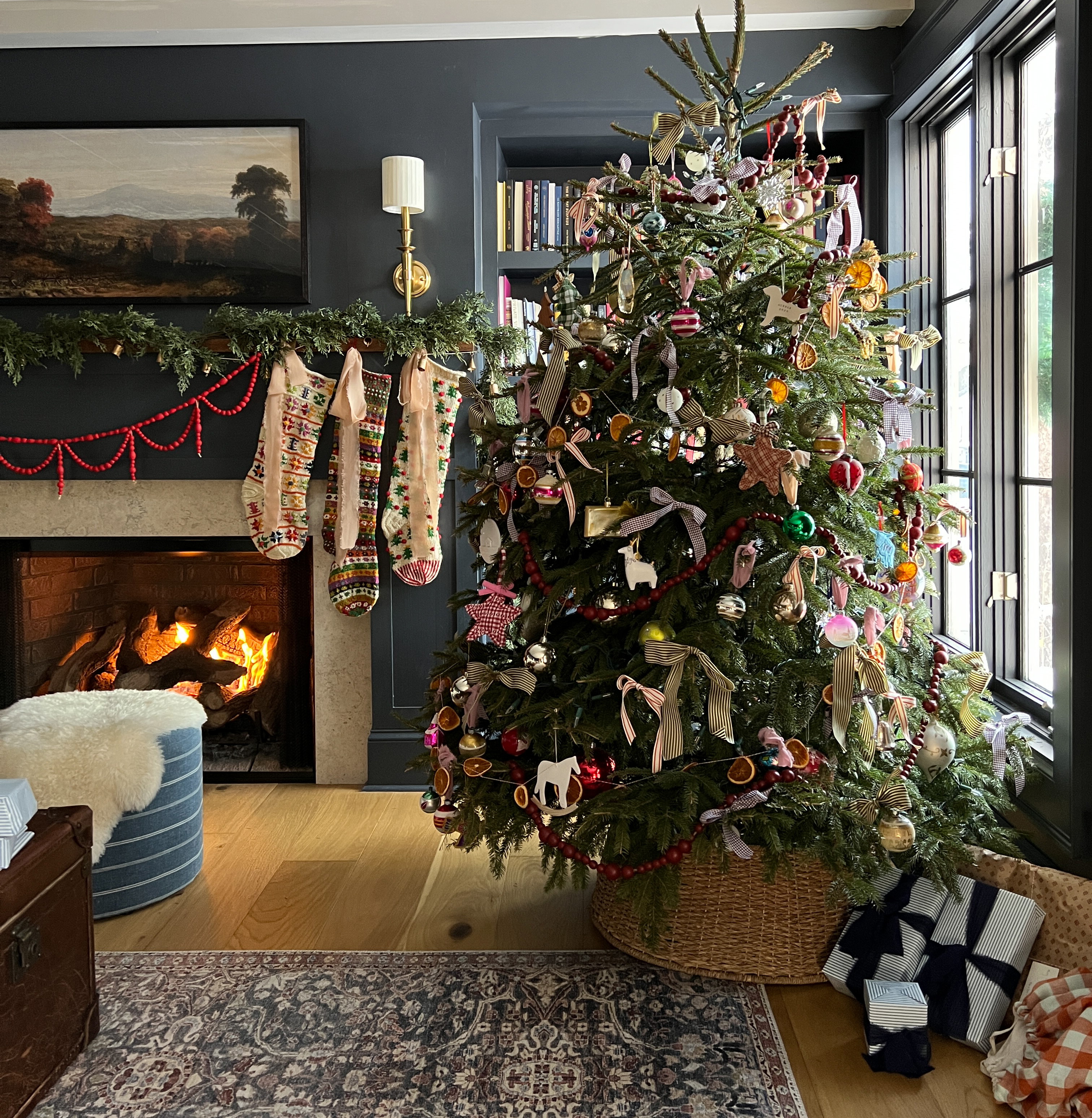 a decorated christmas tree in a living room