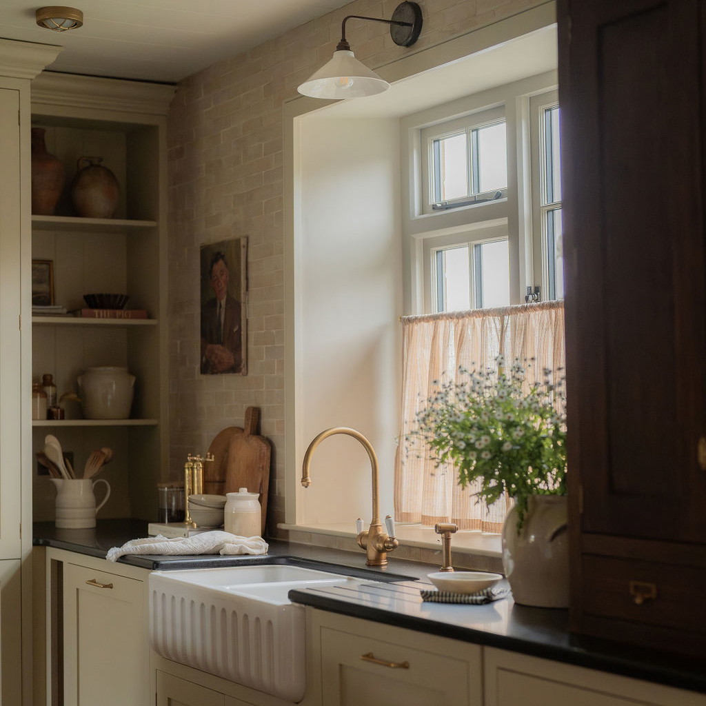 a kitchen with a sink and a window