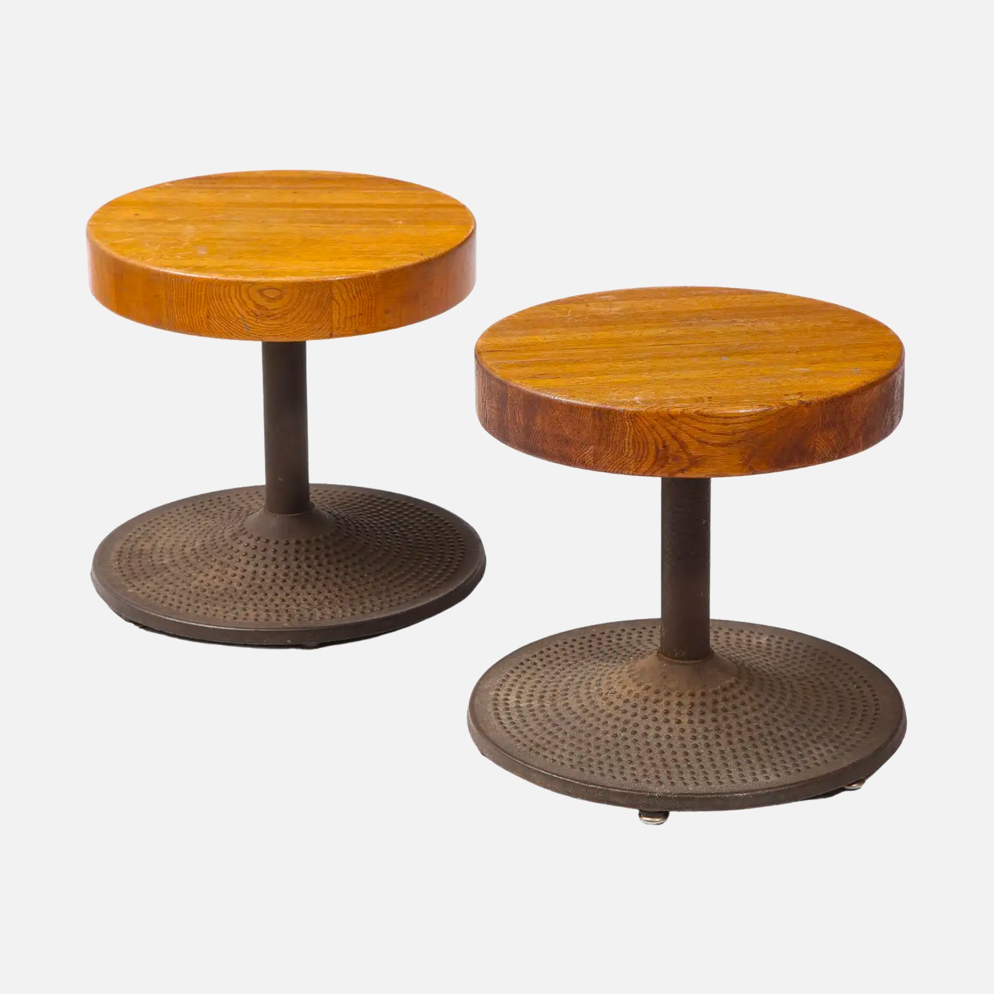 a pair of wooden tables sitting on top of each other