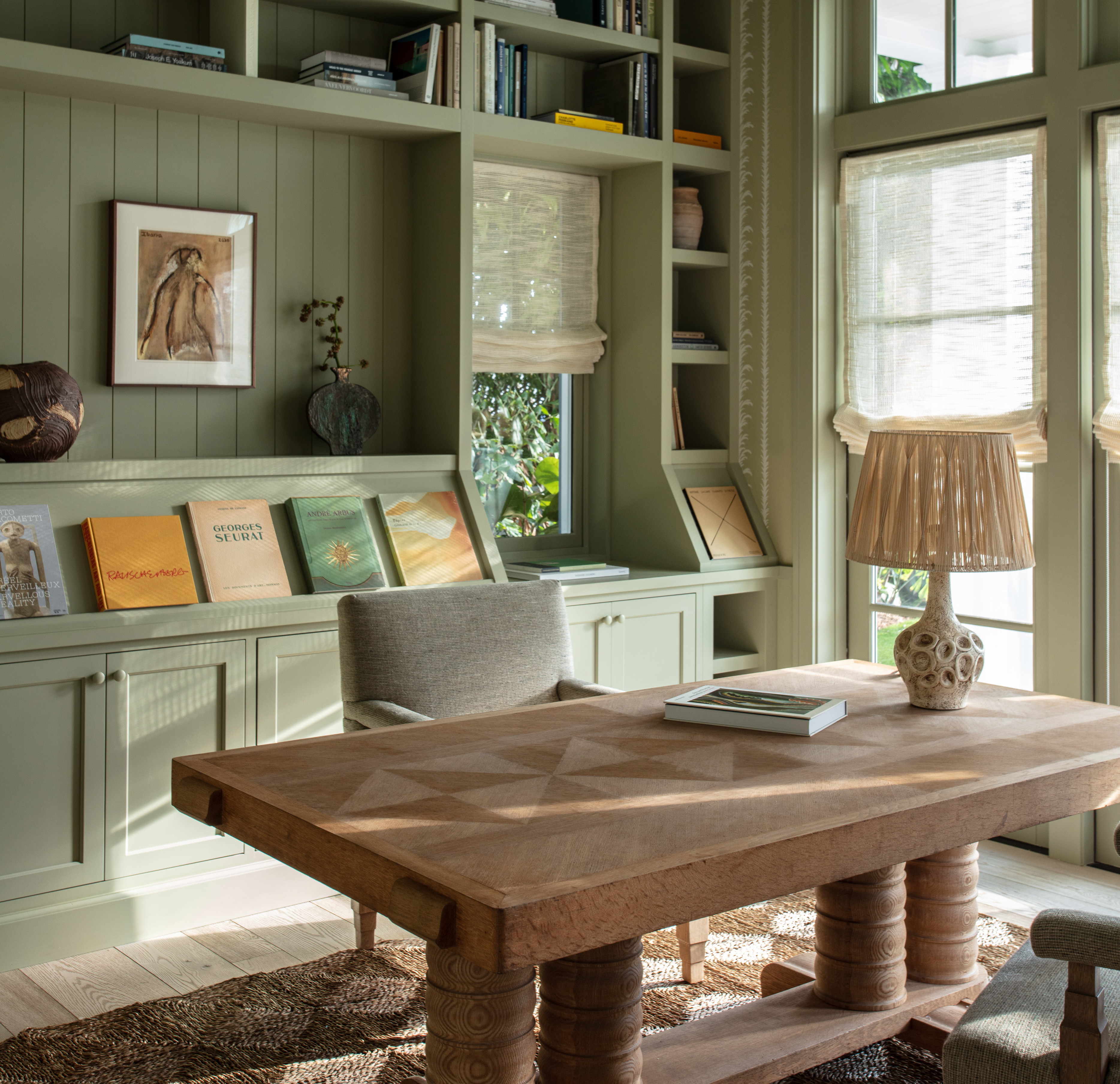 a large wooden table in a room