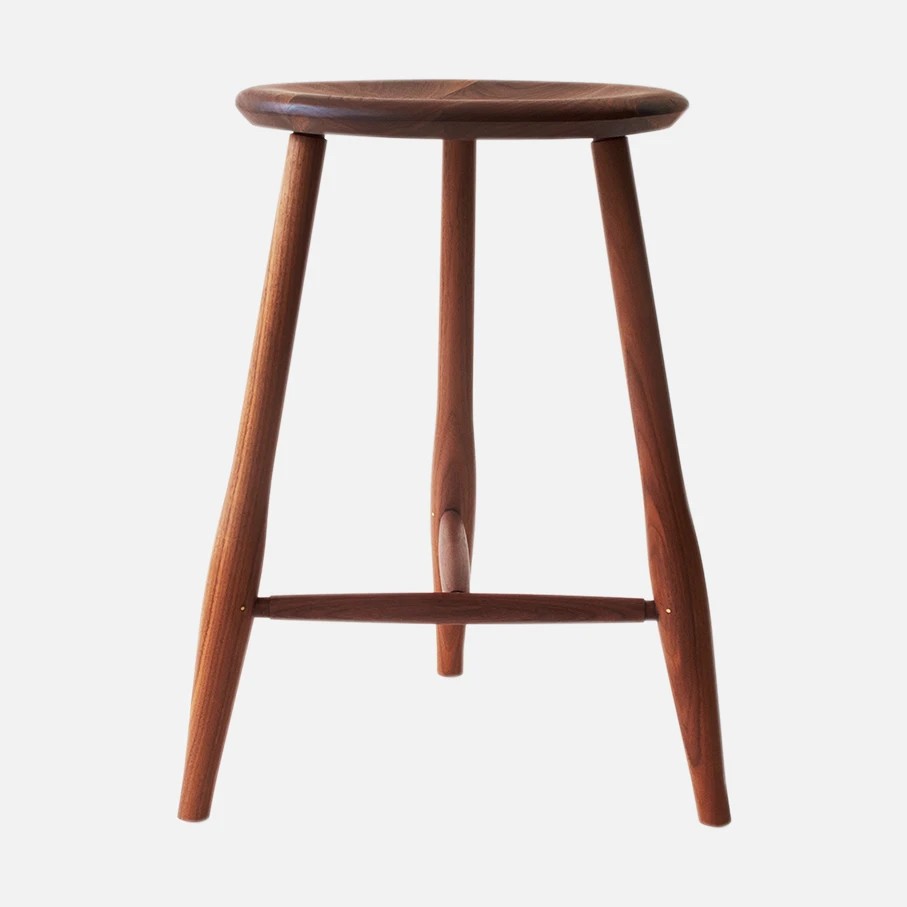 a wooden stool with a wooden seat