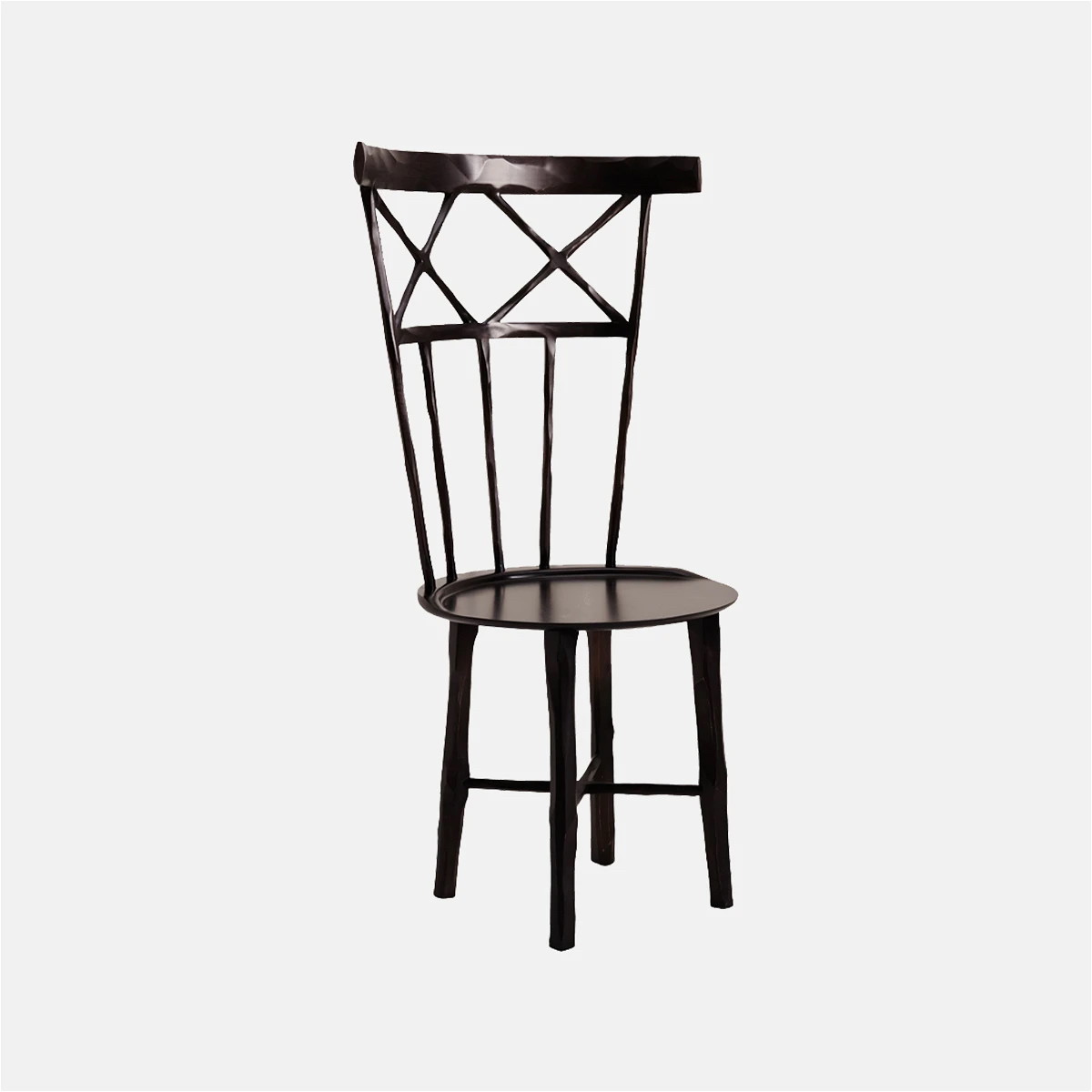 a black chair with a wooden seat and back