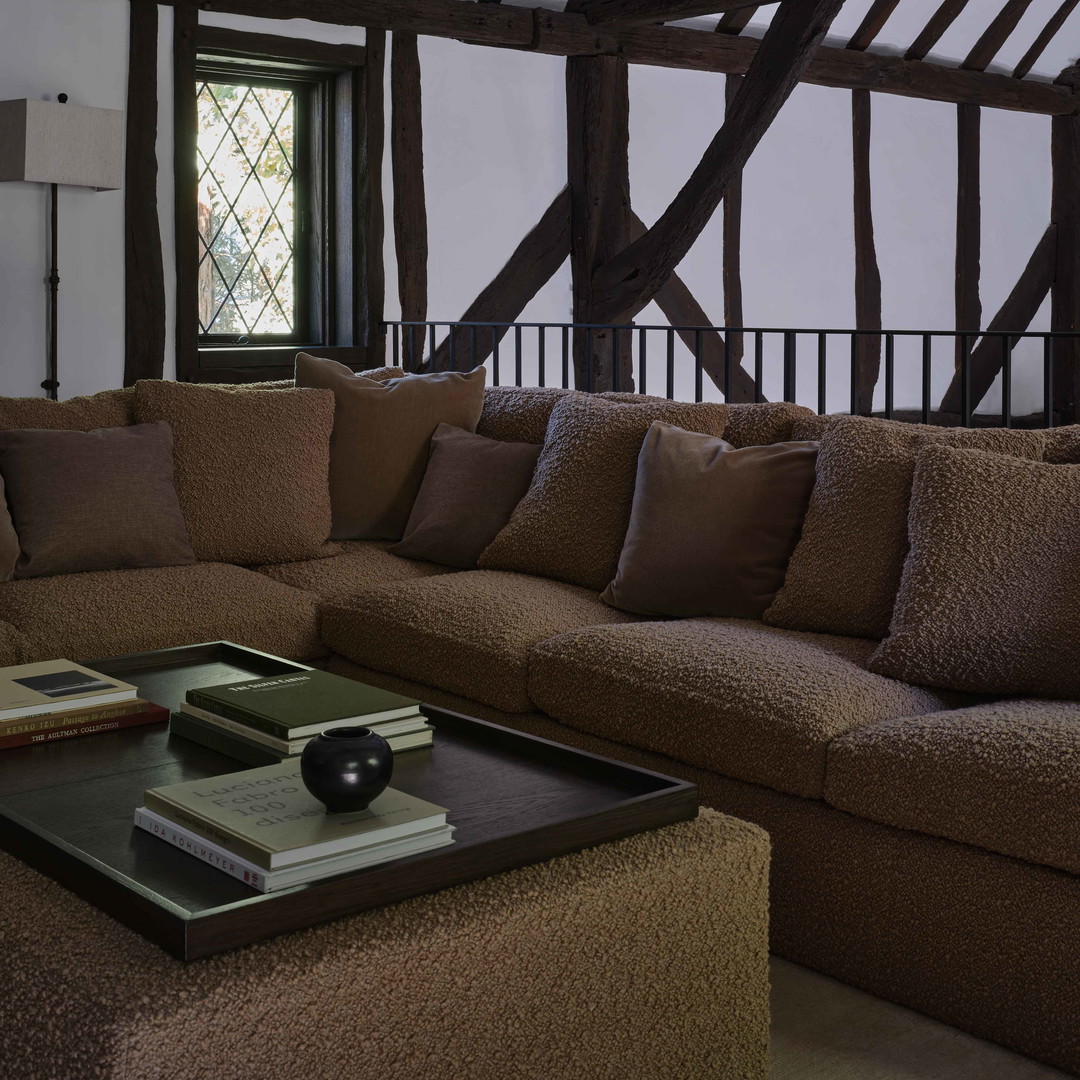 a living room with a couch and a coffee table