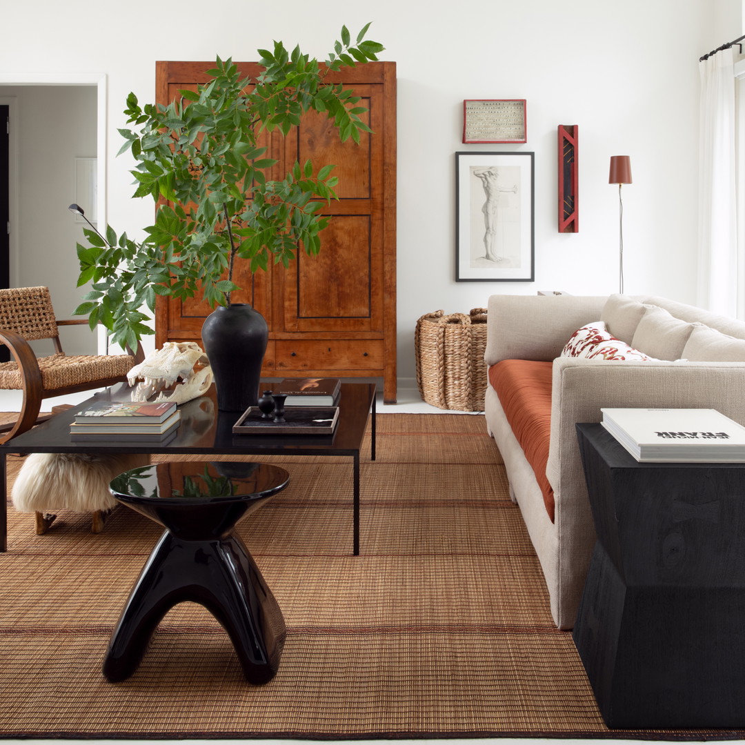 a living room filled with furniture and a plant