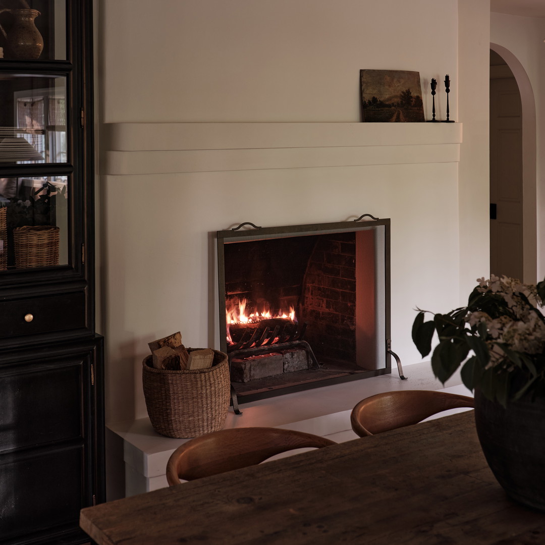 a living room with a fire place in it