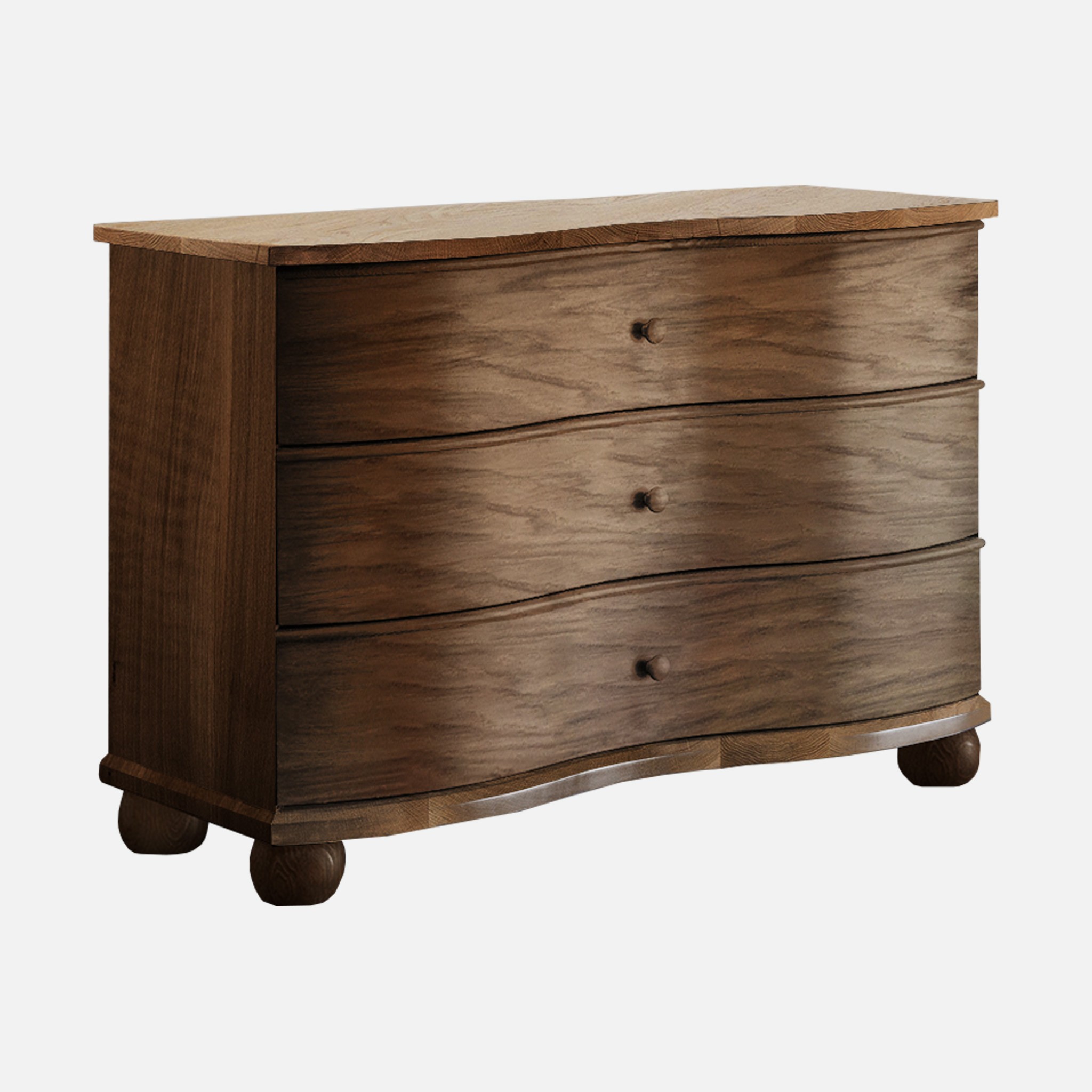 a wooden chest of drawers with three drawers