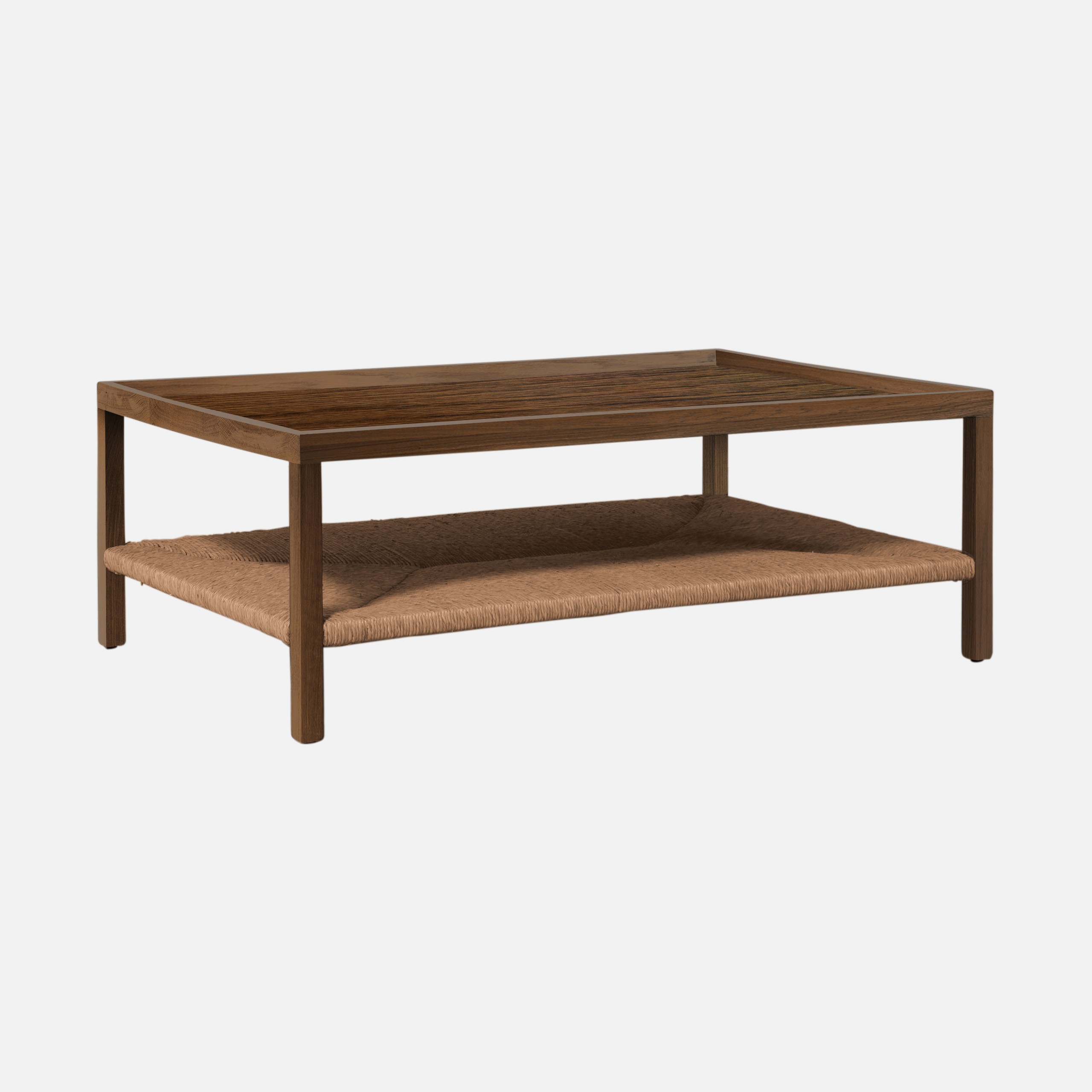 a wooden table with a shelf underneath it