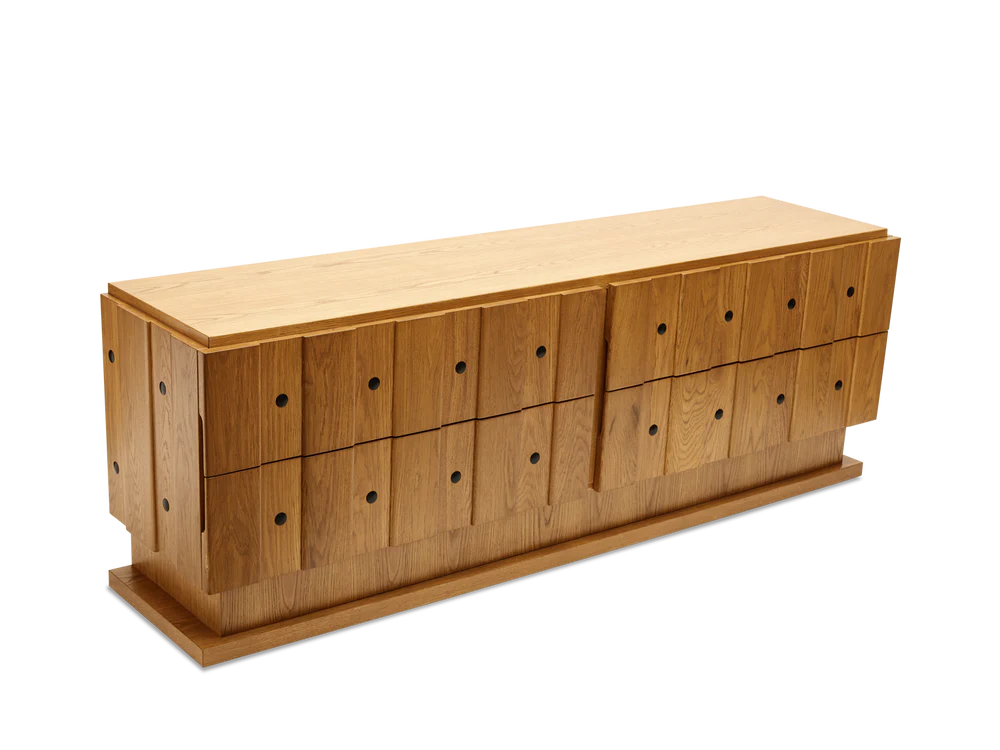 a large wooden cabinet with six drawers