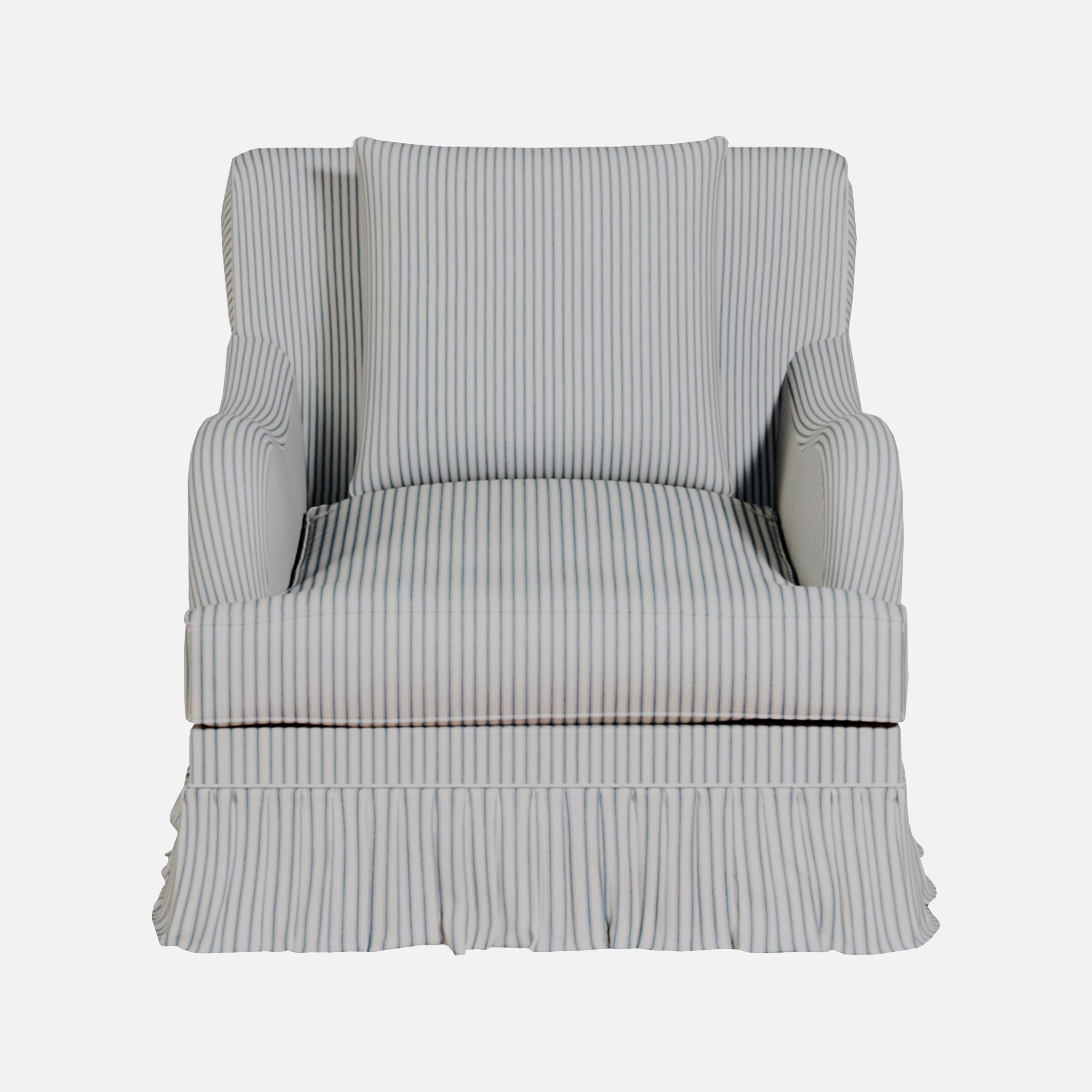 a striped chair with a pillow on top of it