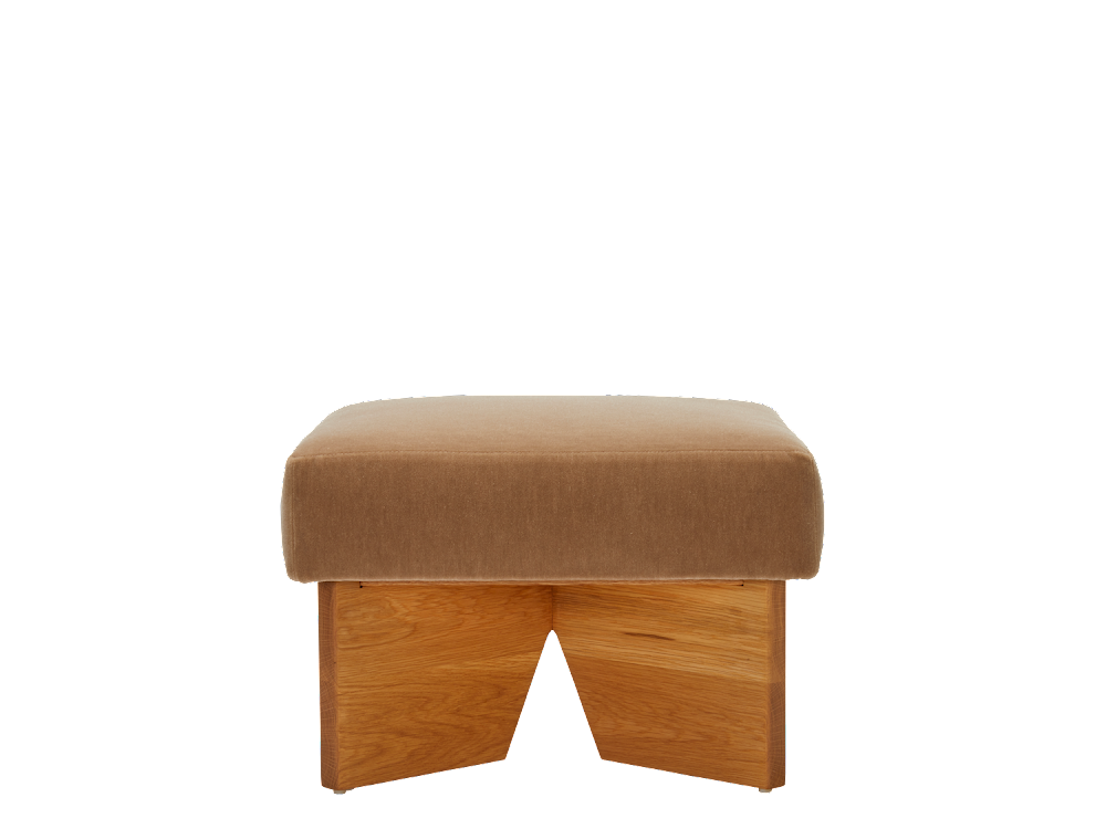 a small wooden stool with a brown seat
