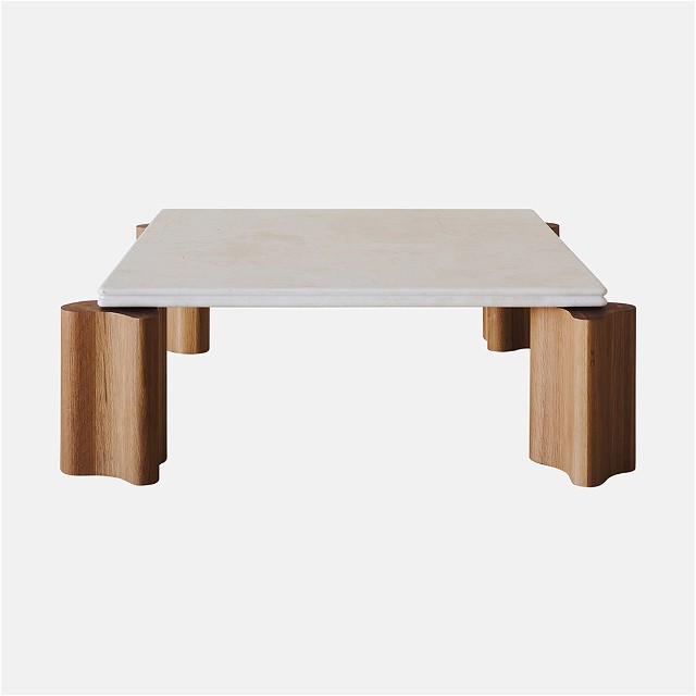 a white table with wooden legs on a white background