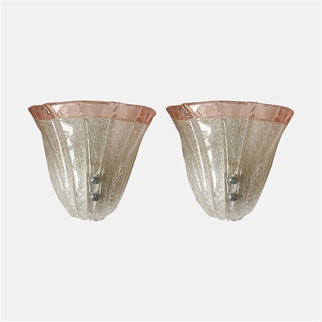 Pair of Vintage Pink Murano Sconces