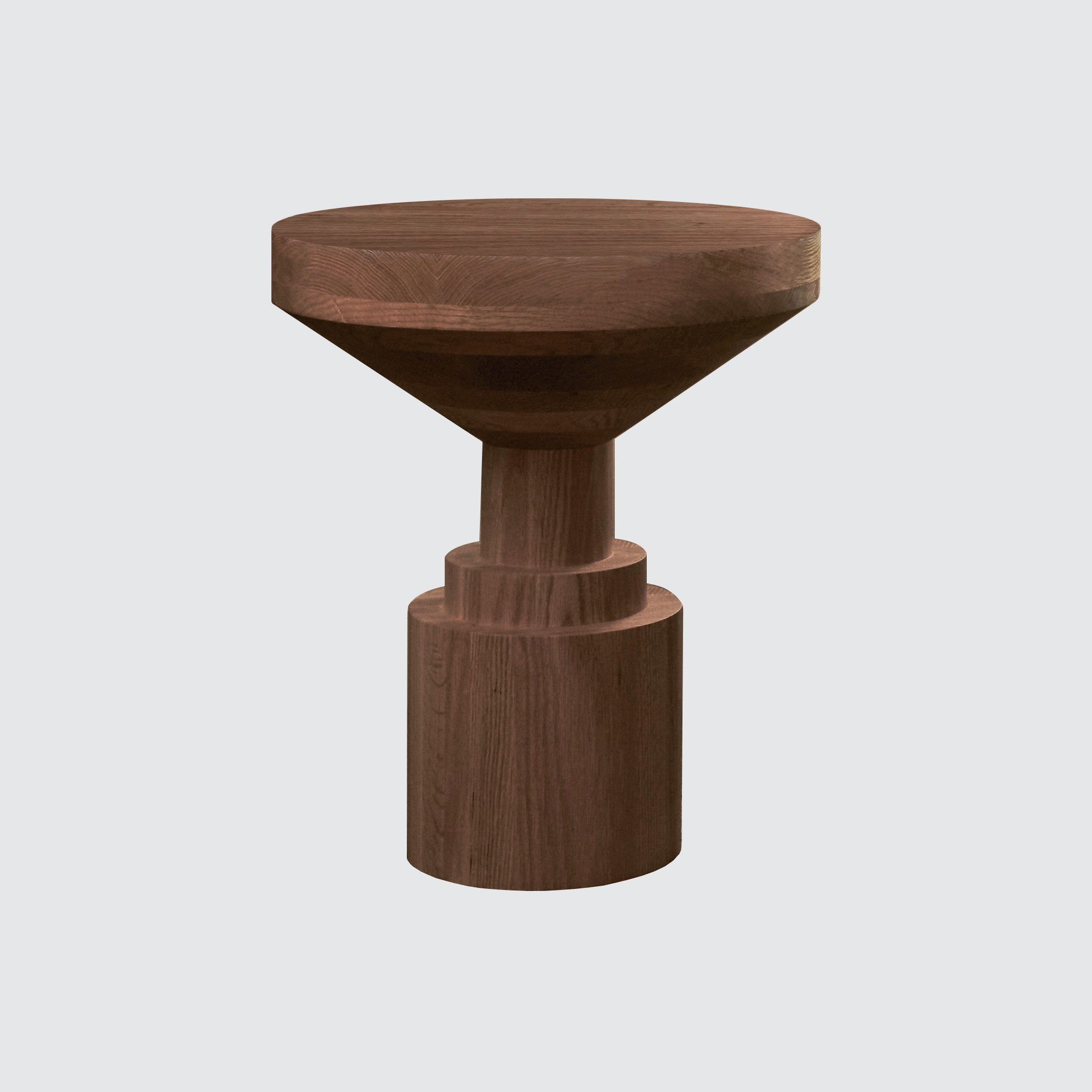 a wooden table with a round top