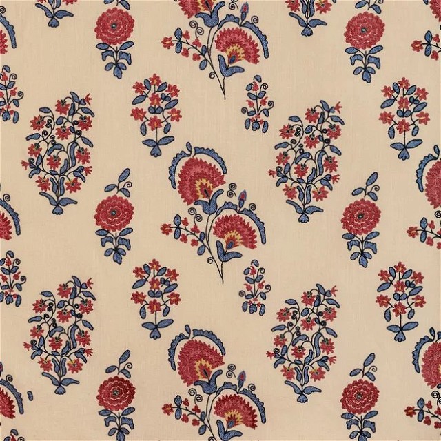 a red and blue floral pattern on a white background