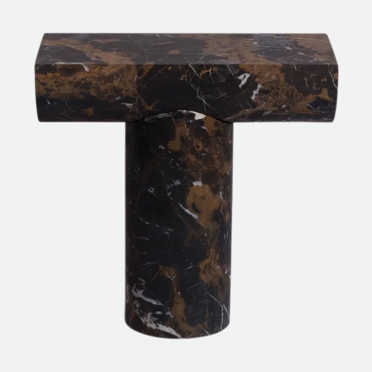 a black and brown marble table with a white background