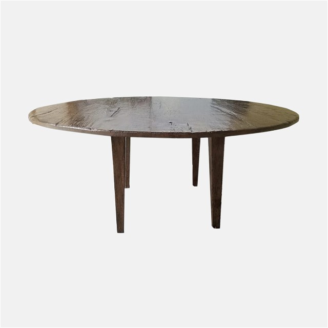 a wooden table with a metal top