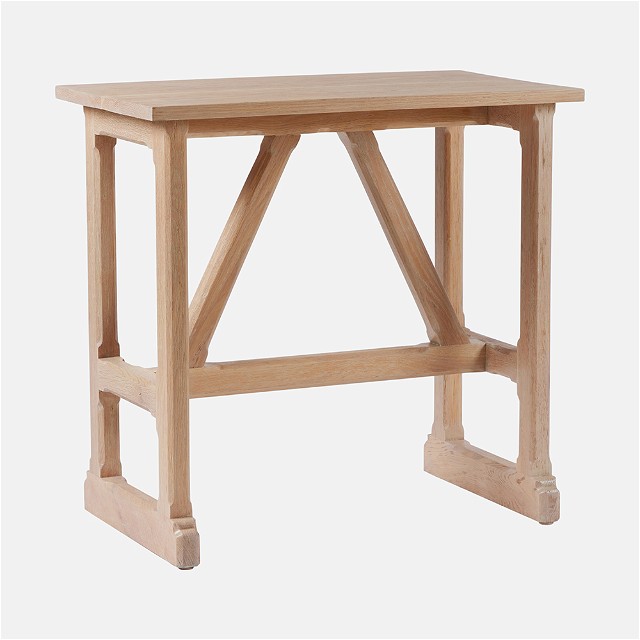 a wooden table with two legs and a wooden top