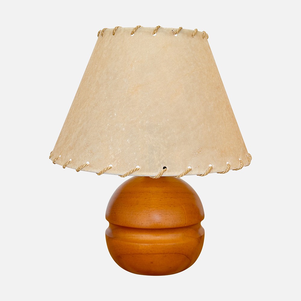 a wooden table lamp on a white background