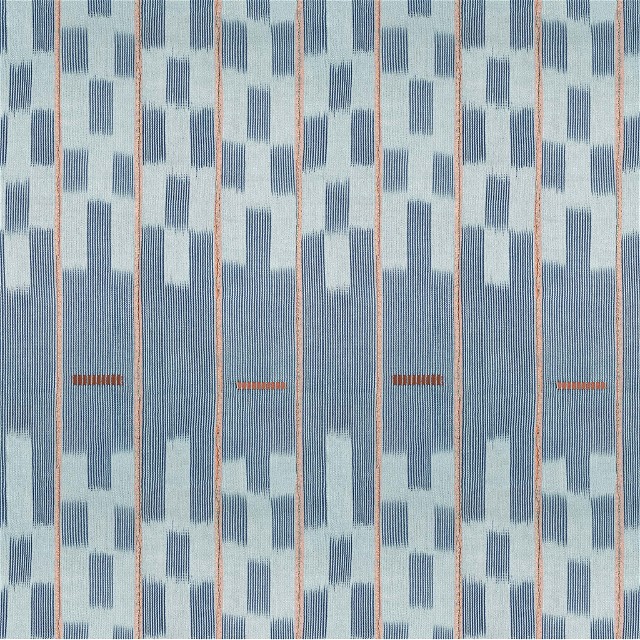 a blue and orange striped pattern on fabric
