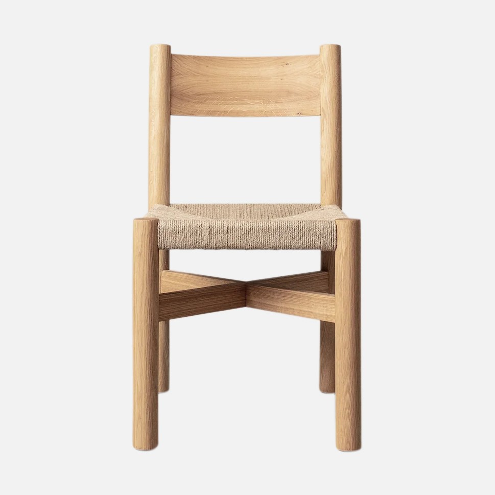 a wooden chair with a woven seat
