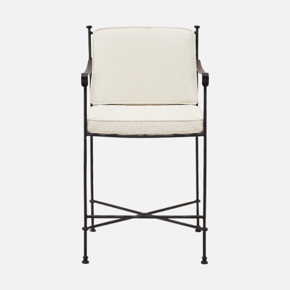 a white chair with a black frame