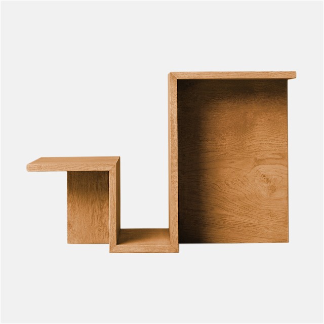 a wooden shelf with a shelf on top of it