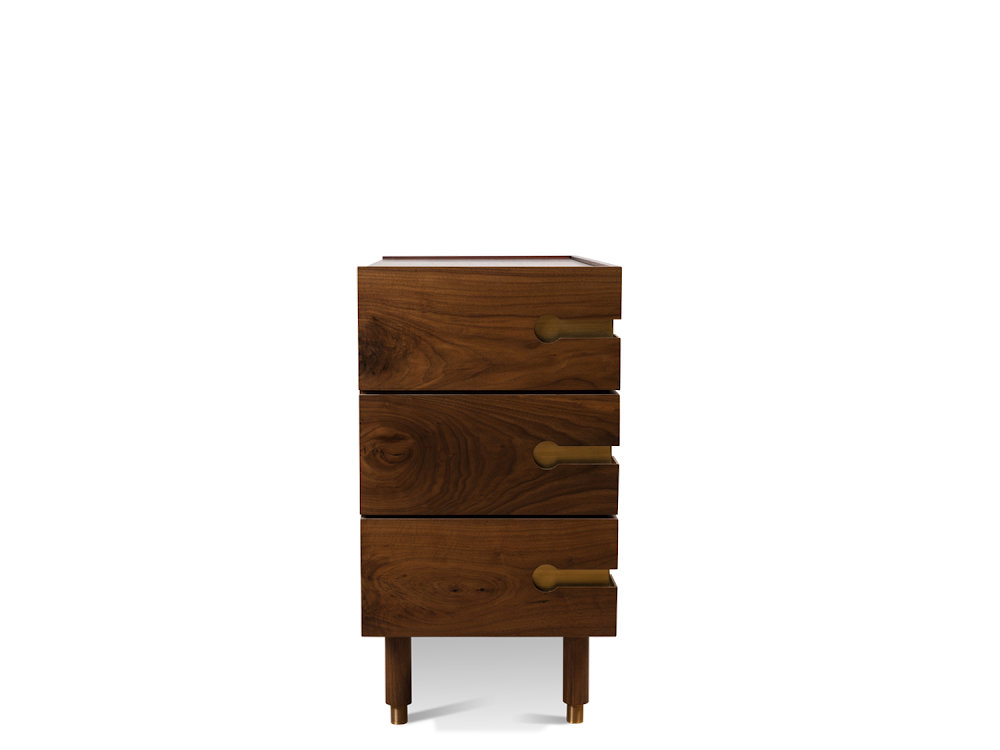 a wooden dresser with three drawers on top of it