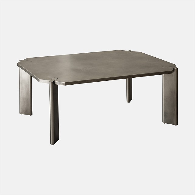 a metal table with a square shaped top