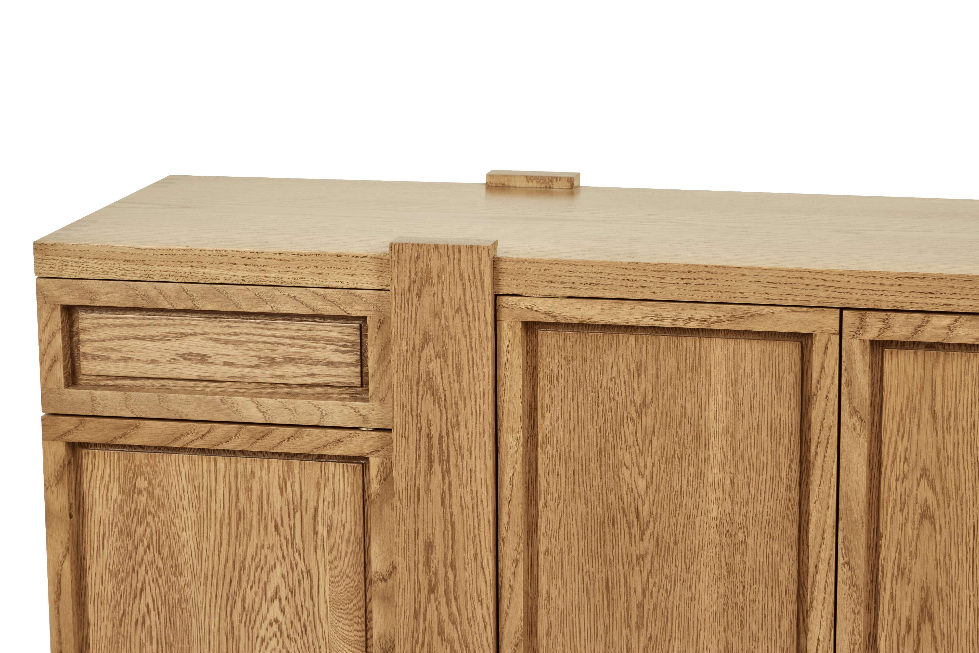 a close up of a wooden cabinet on a white background