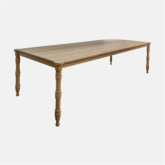 a wooden table with two legs on a white background