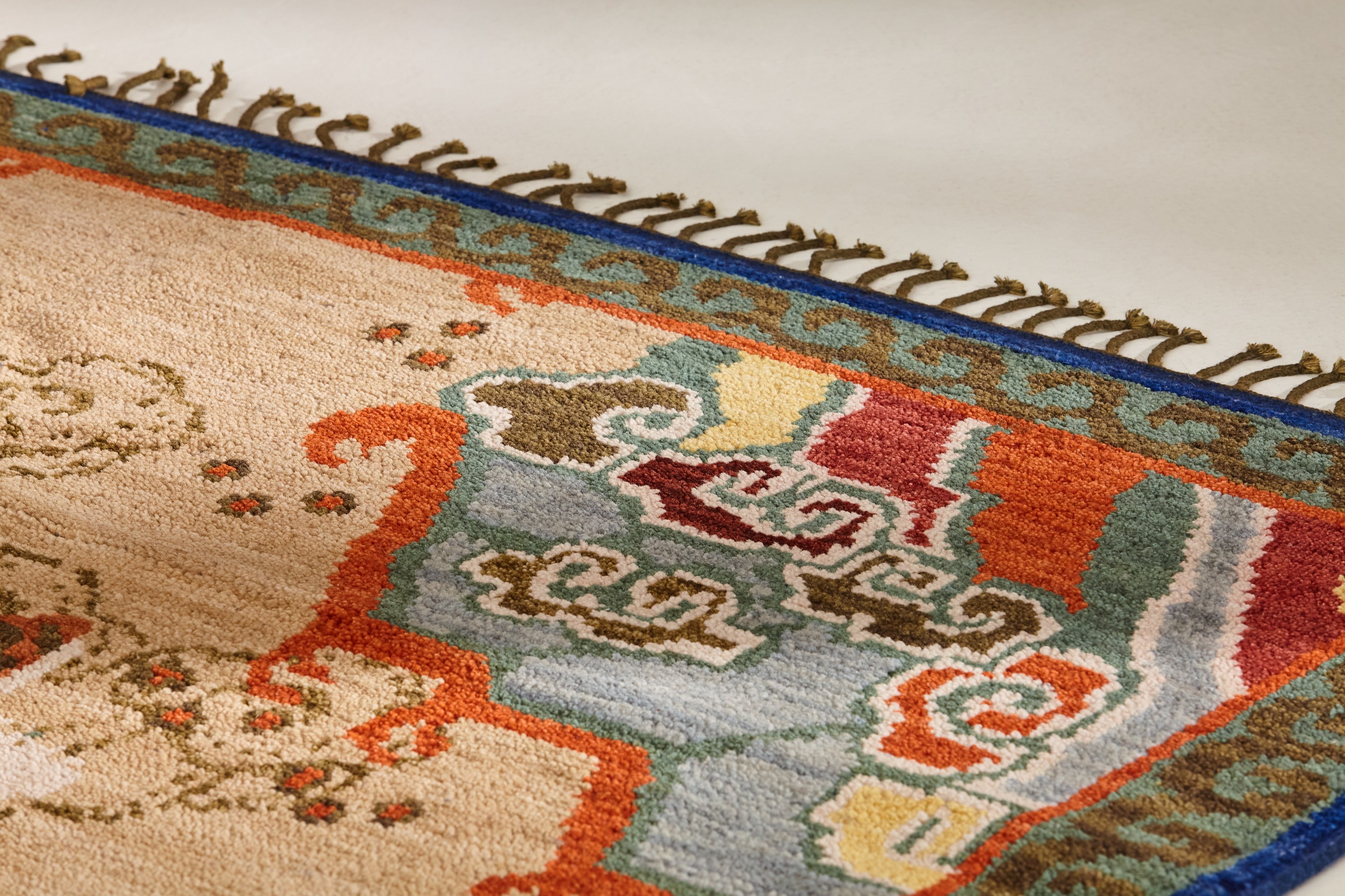 a close up of a rug on a table