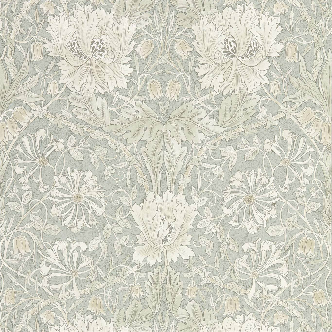 a floral wallpaper with white flowers on a gray background