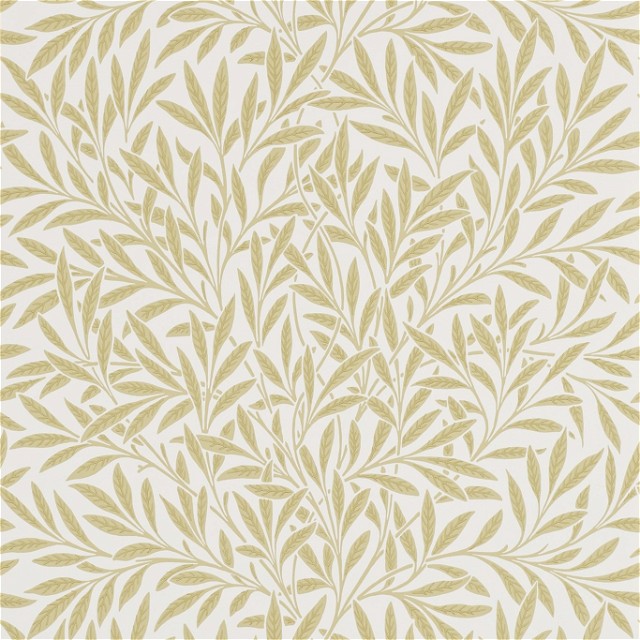 a white and gold wallpaper with leaves on it