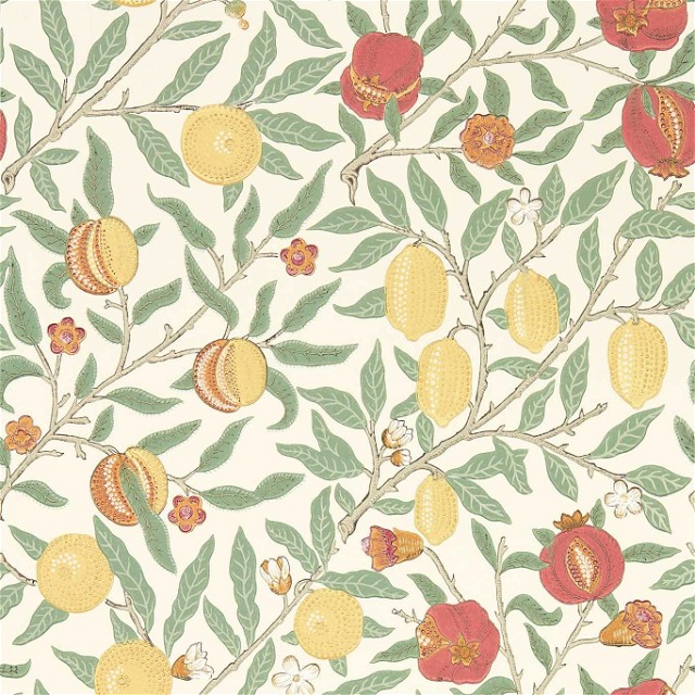 a wallpaper with fruit and leaves on it