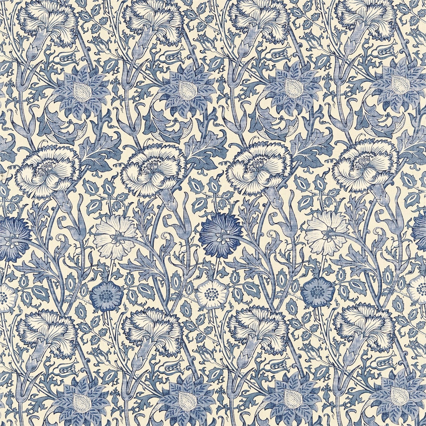 a blue and white wallpaper with flowers on it