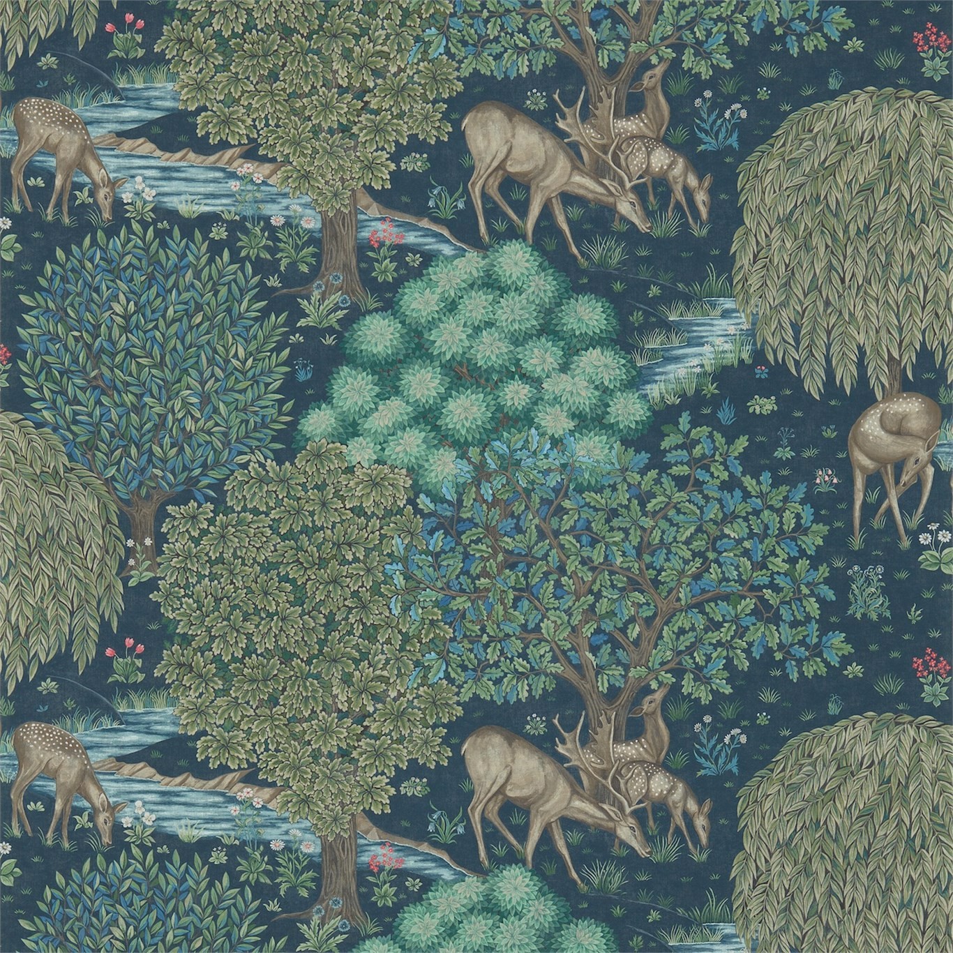 a wallpaper with deer and trees in a forest