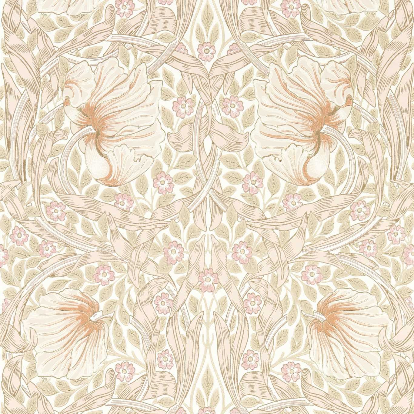 a beige and pink wallpaper with flowers and leaves