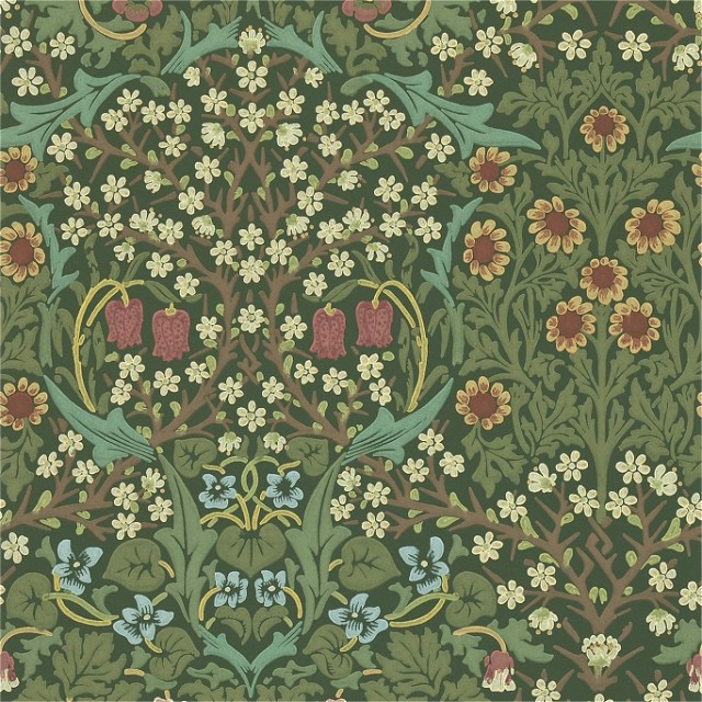 a green and red wallpaper with flowers and leaves