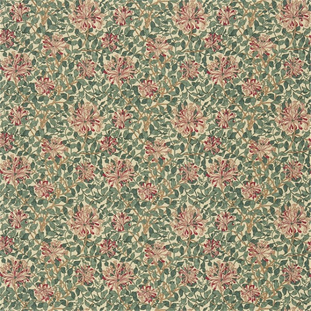 a green and red floral pattern on a white background