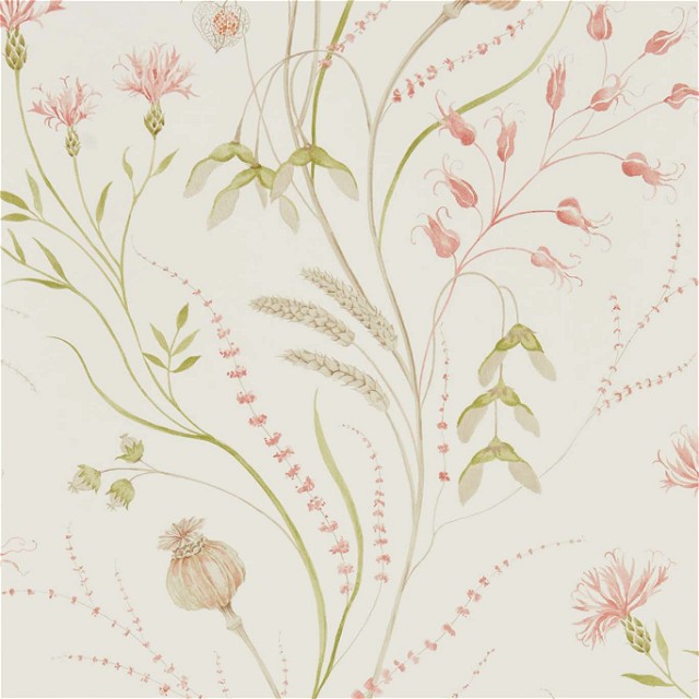 a floral wallpaper with pink flowers and green leaves