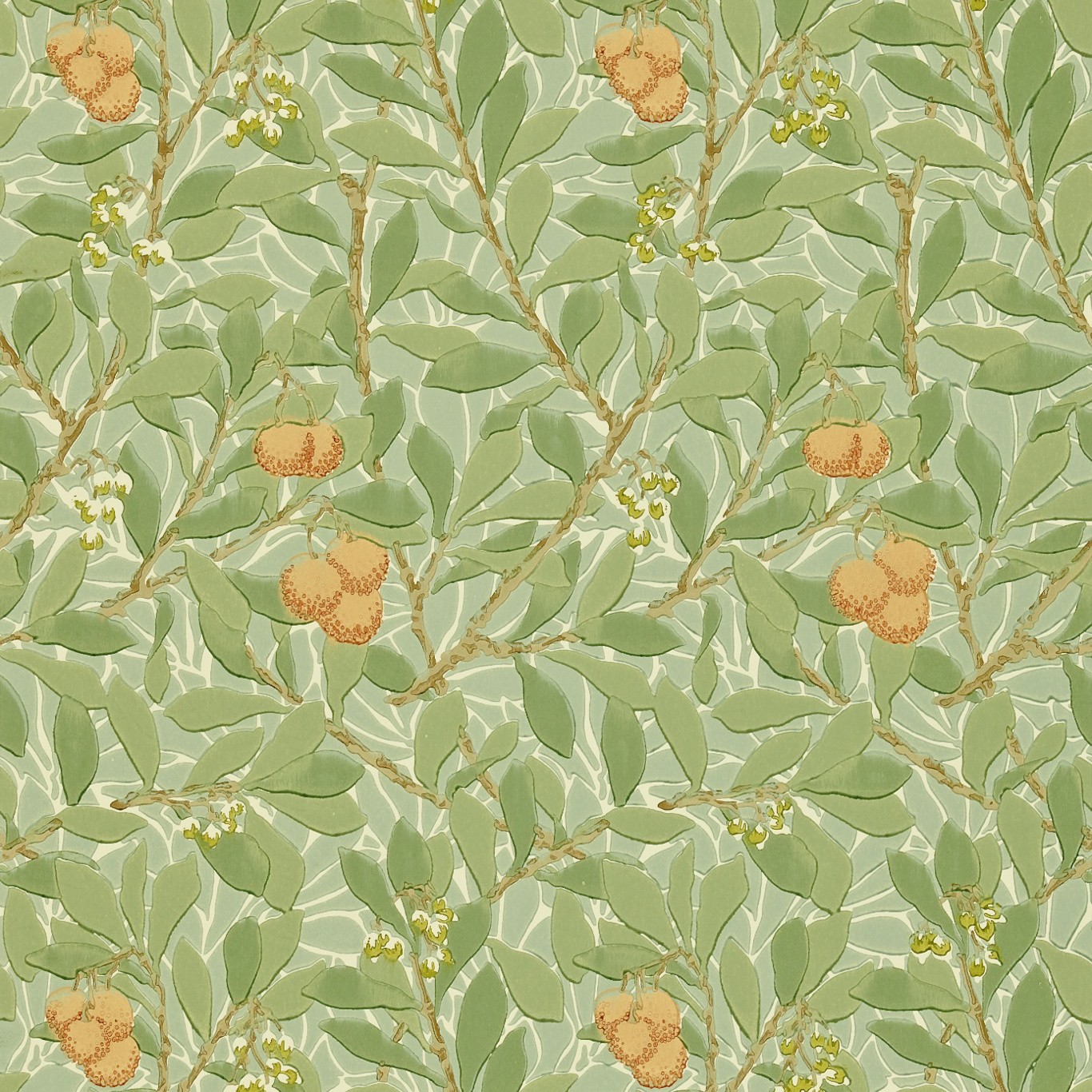 a green and yellow wallpaper with leaves and flowers
