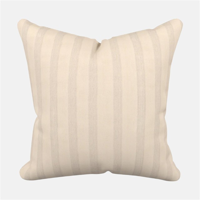 a white and beige striped pillow on a white background