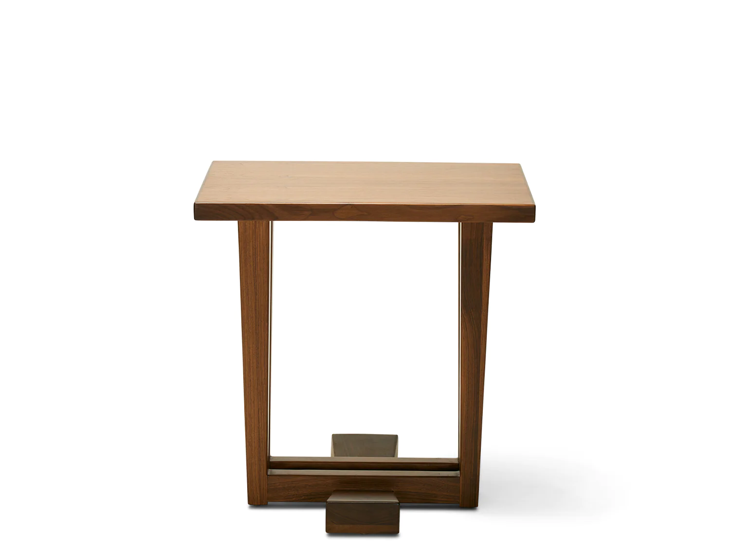 a small wooden table with a square base