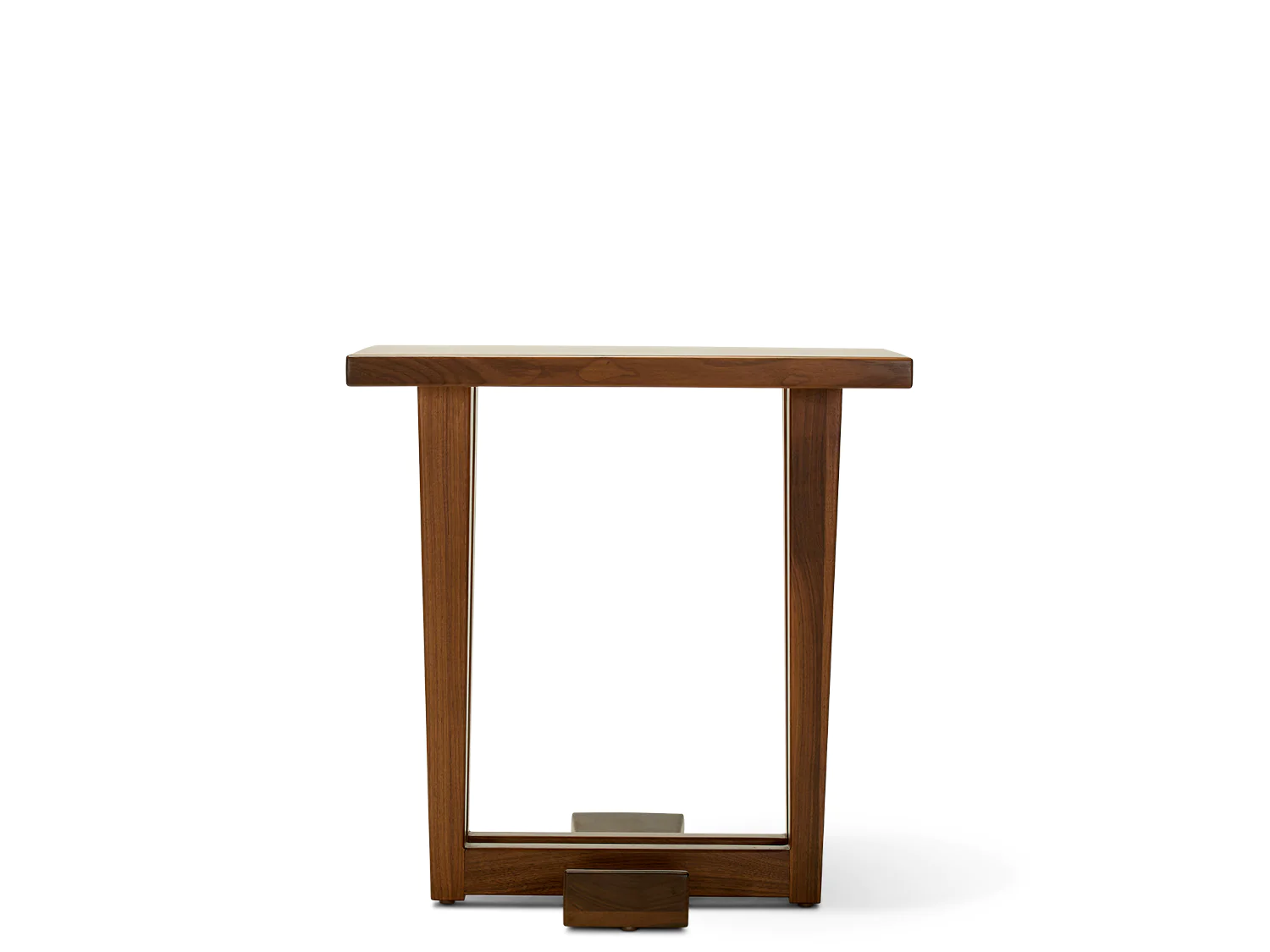 a small wooden table with a white background