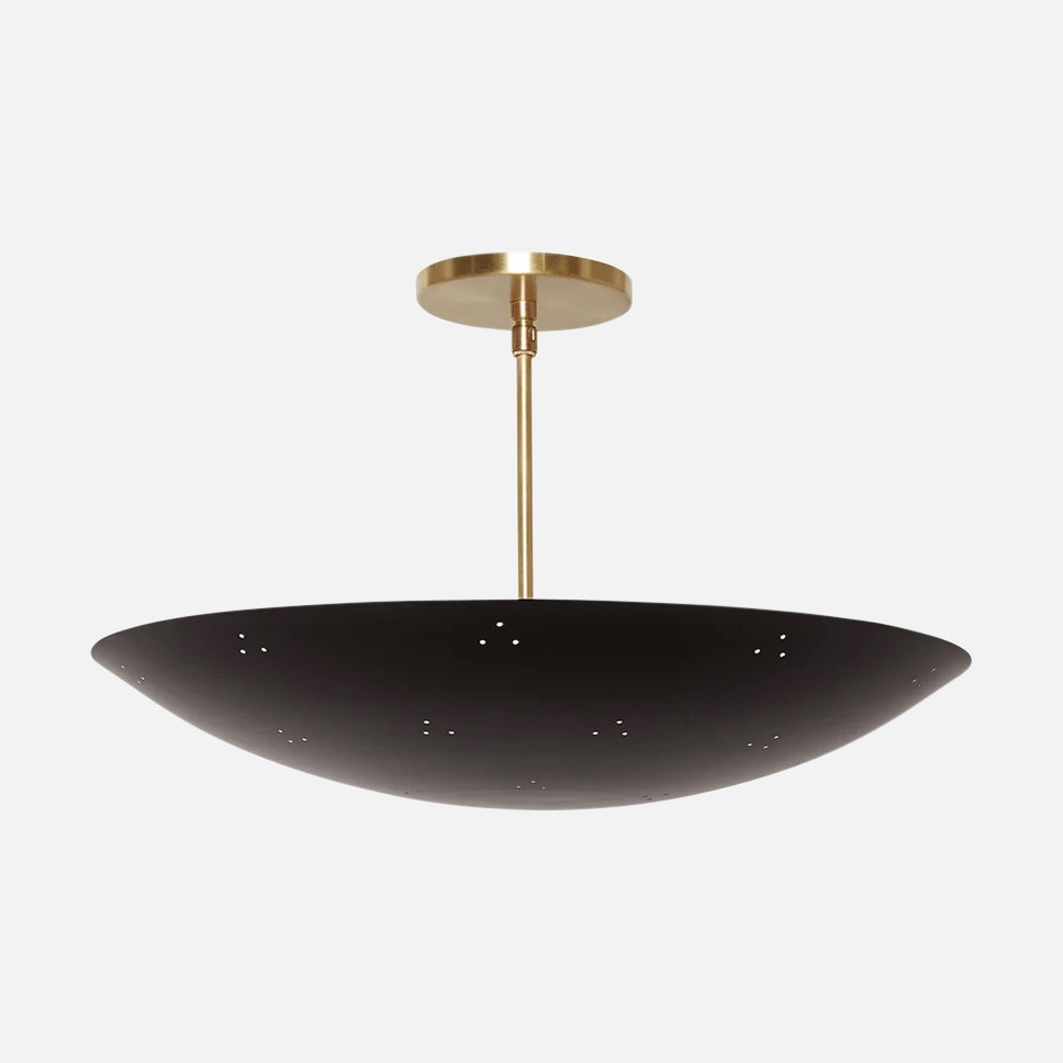 a black and gold ceiling light with a white background